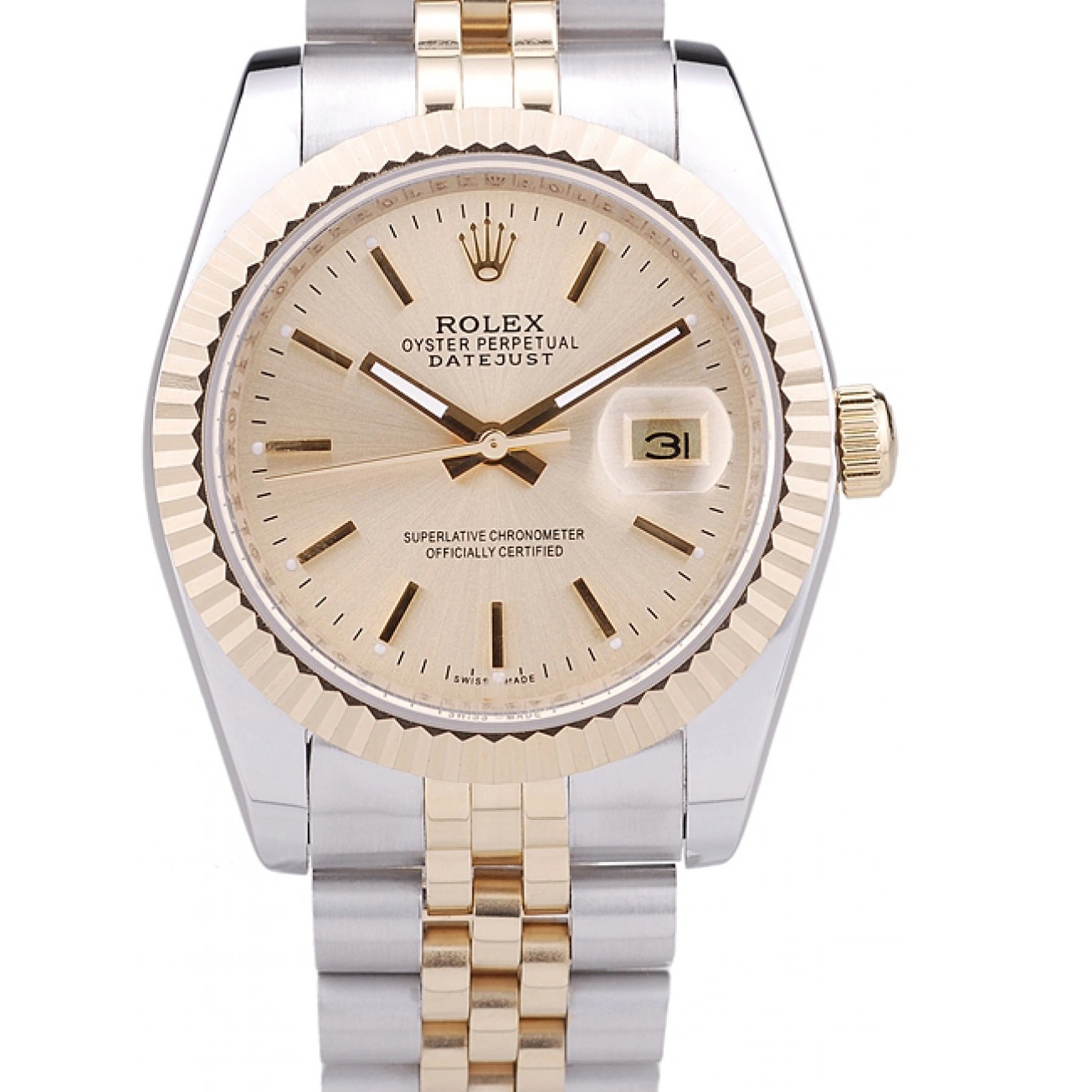 Aaa replica watch Bezel Ribbed Gold Rolex 7450 Dial Datejust 1029